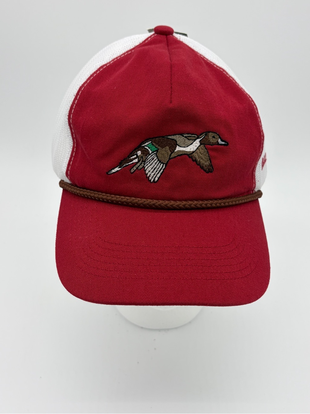 Drake Red and White Trucker Hat with Embroidered Duck